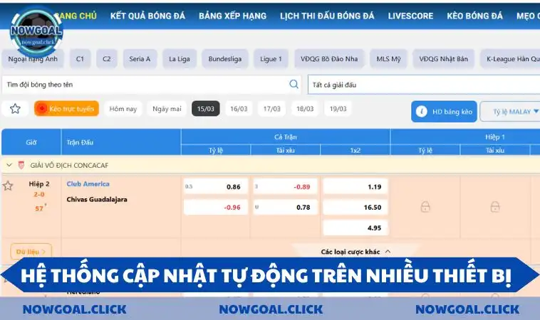 Hệ thống cập nhật tự động của NOWGOAL trên nhiều thiết bị